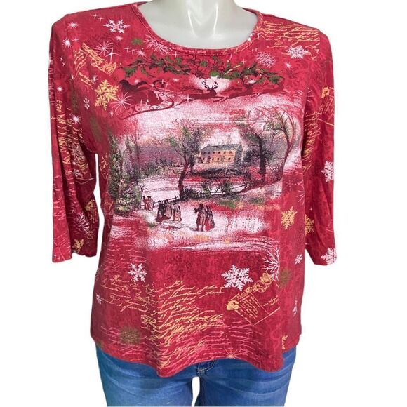 Holiday Essentials Red Christmas Shirt Plus Size 1X - Picture 5 of 12